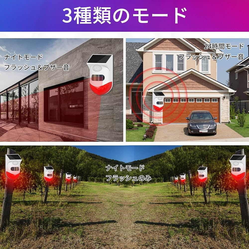 DAYTECH Solar Security Alarm LED Solar Light Motion Sensor Alarm 120dB Buzzer Remote Controller Warning Alarm Solar Charging Warning Light IP65 Waterproof Anti-Theft 2 Pieces