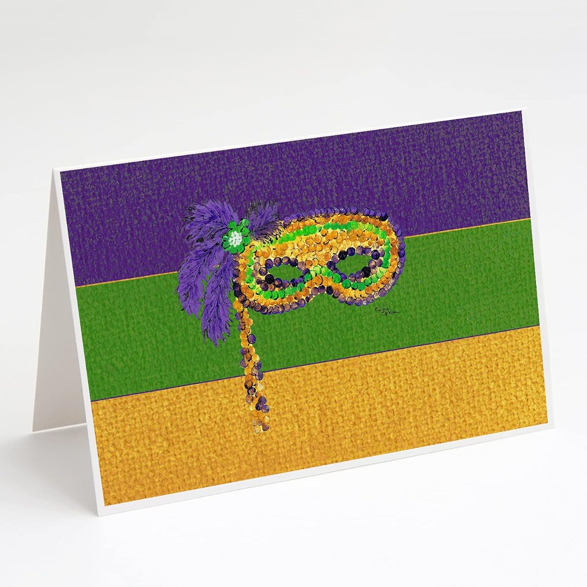 Caroline's Treasures 8384GCA7P Pack of 8 Mardi Gras Greeting Cards and Envelopes, A7 Size 5x7 Inch Blank Note Cards, Mardi Gras Mask on a Stick Design, 7x5 Inch, Multicolor
