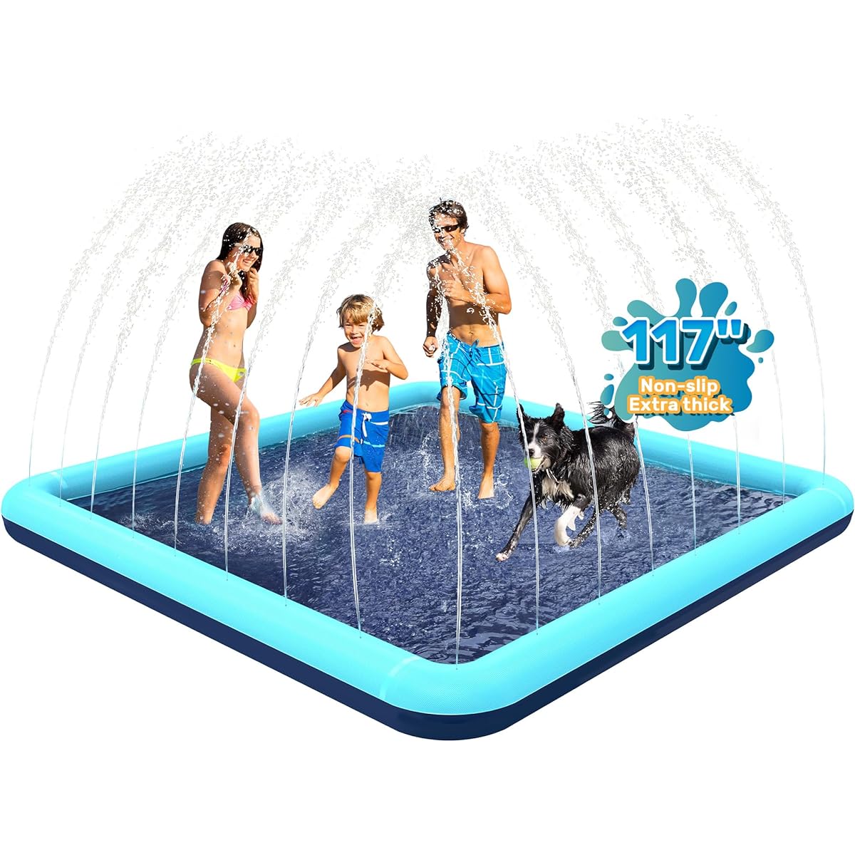 Bilibara 117 Inch Splash Pad for Dogs Non-Slip Sprinkler for Kids Square Splash Pad for Kids 4-8 Years Old Splash Pad for Toddlers 1-3 Dog Sprinkler Shallow Pool Outdoor Water Toy for Backyard Teal