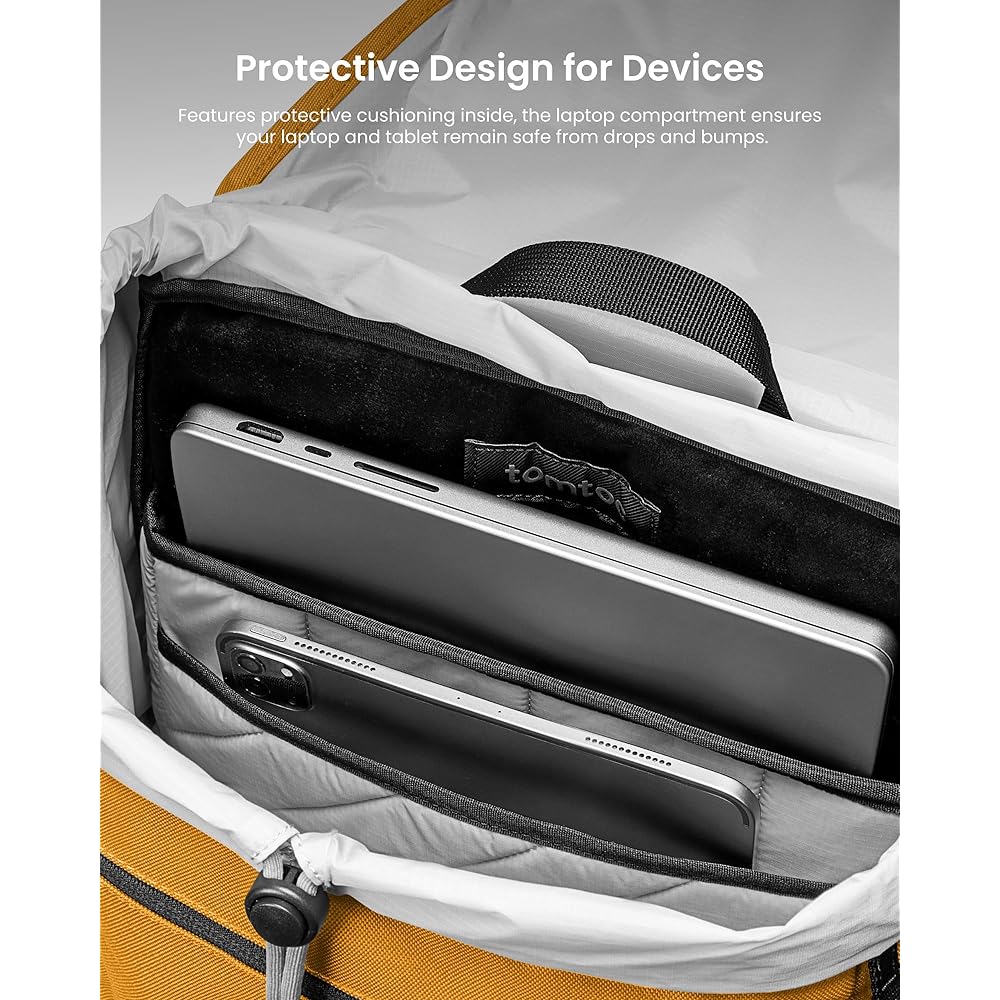 [tomtoc] Rucksack 17L Backpack Lightweight Dippack Town Backpack Can Hold 16 Inch MacBook Pro M3 Water Repellent Finished for City Walking Hiking Outdoor Sports Commuting School Commuting Yellow