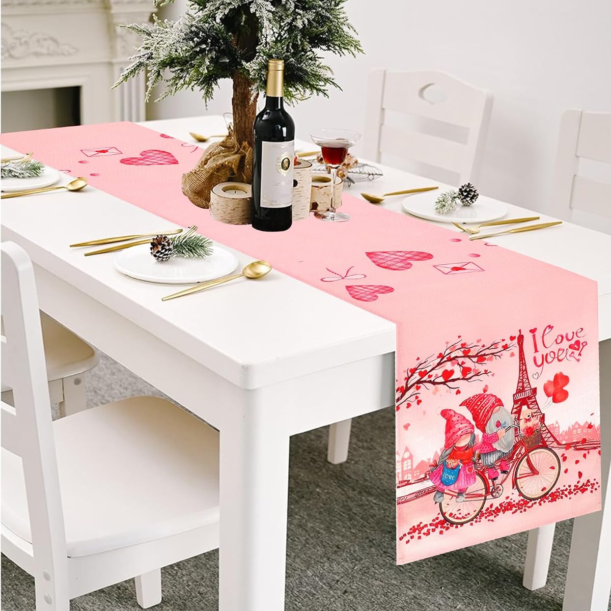 Valentine's Day Table Runner Valentine's Day Decoration Linen Table Runner