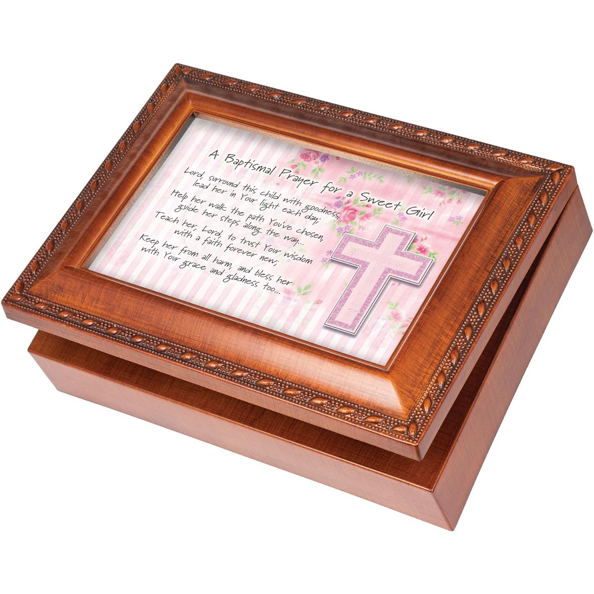 Baptismal Prayer Girl Wood Finish Jewelry Music Box Plays Tune You Are My Sunshine