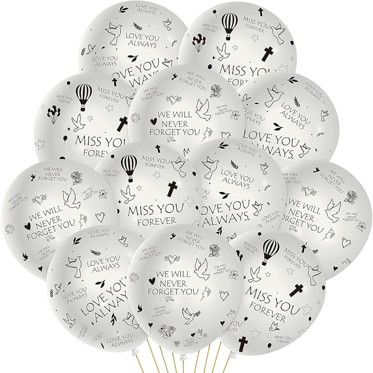 PANTIDE 37 Piece Memorial Balloons Set, White, for Memories, Funerals, Celebration of Life, Biodegradable Latex Balloons with Ribbon, Miss You Forever Love You Always We Will Never Forget You Balloon Decorations