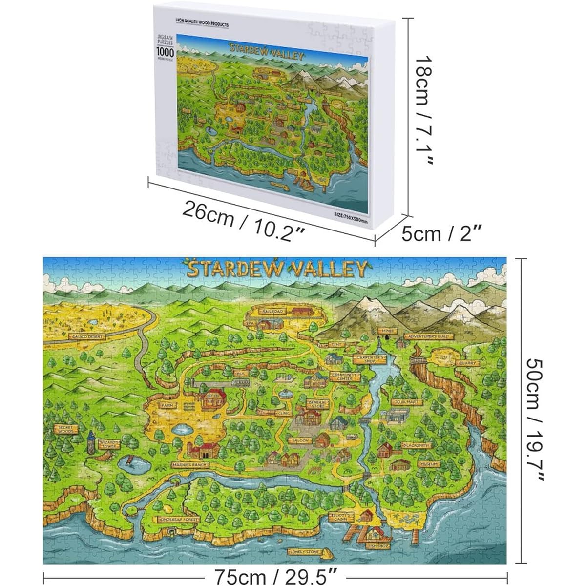 Stardew Valley Map Jigsaw Puzzle for Adults, 1000 Piece Puzzle for Kids, Teens, and Elderly Family Challenge Puzzle, Mother's Day Gift, Pieces Fit Perfectly, 29.5"x19.7"