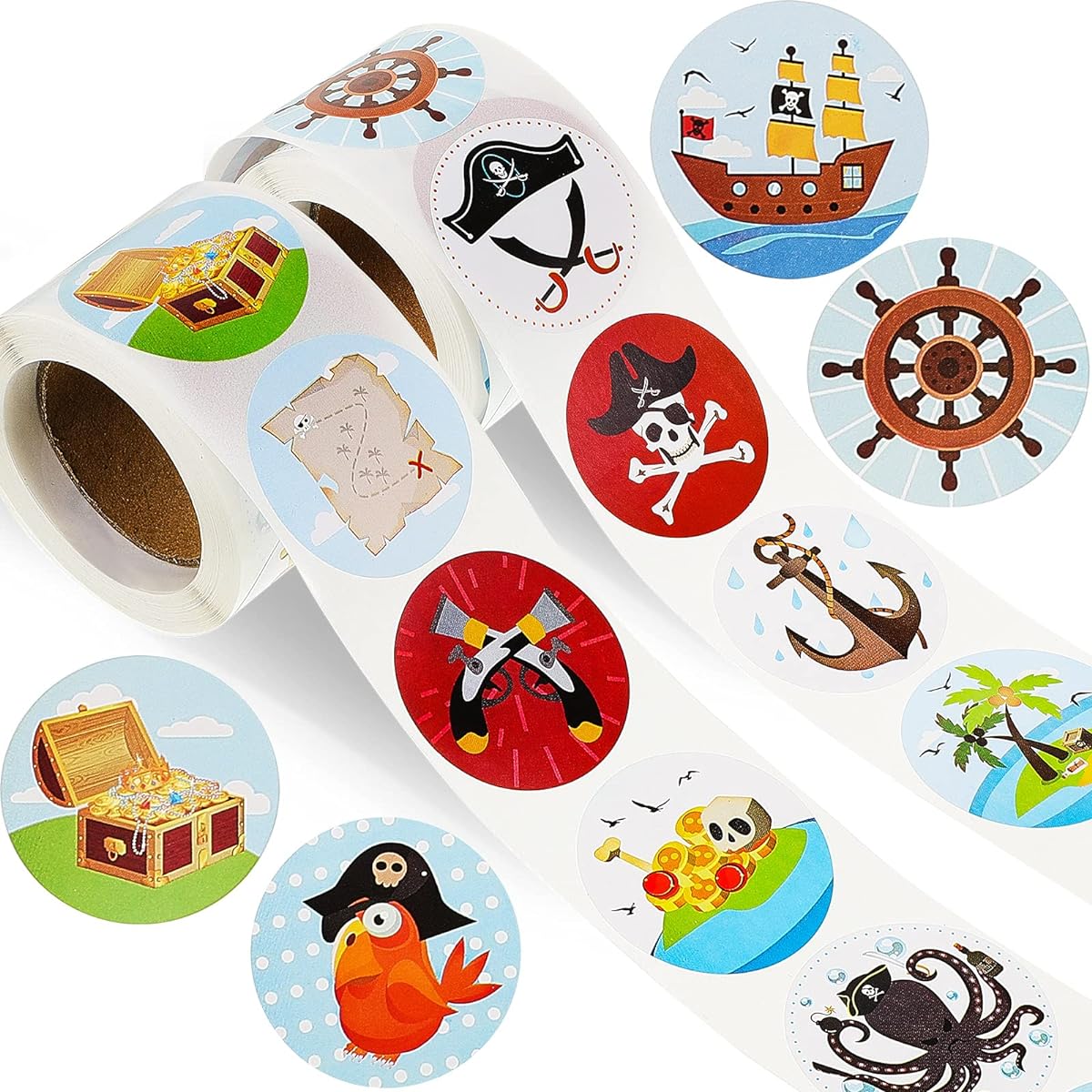 Pirate Theme Stickers, Small Pirate Stickers, Fun Pirate Party Stickers, Assorted Pirate Roll Stickers, Bulk Pirate Wall Stickers, Pirate Party Decorations for Girls and Boys (1000 Pieces)