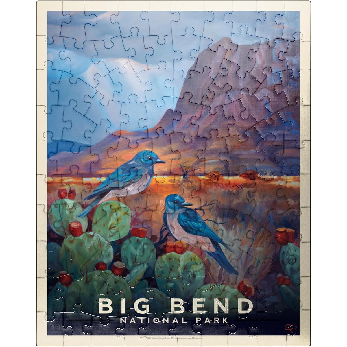 MyPuzzle Big Bend National Park: Birds, Vintage Poster - Premium 100 Piece Jigsaw Puzzle for Adults