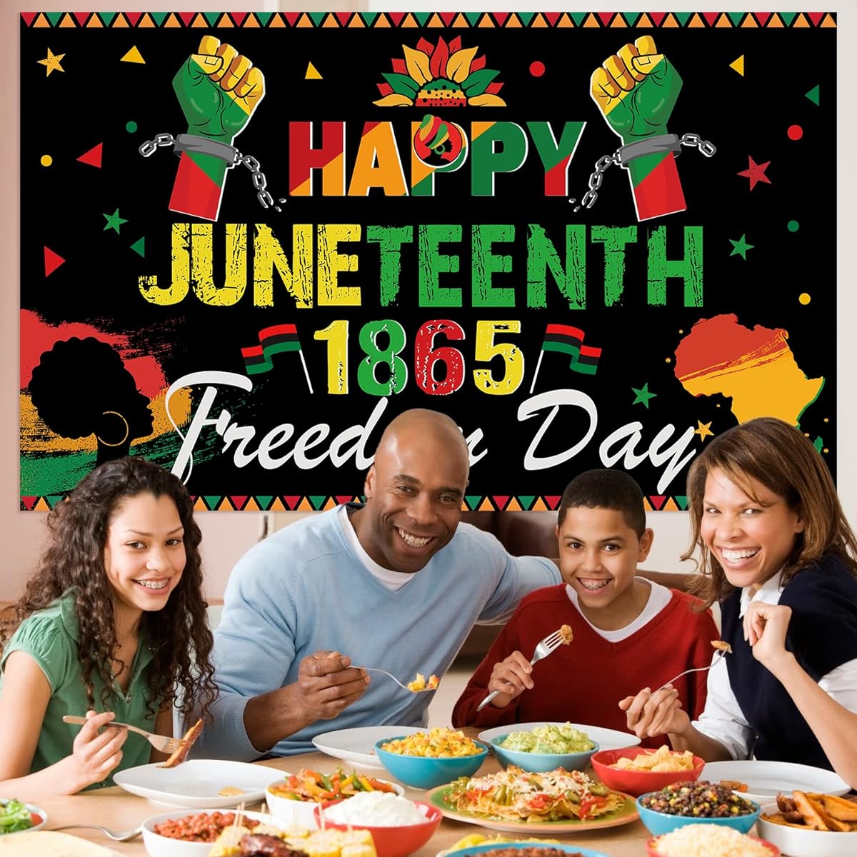 Large 71" x 43" Juneteenth Backdrop Happy Juneteenth Banner June 19 African American June 19 Independence Day Freedom Day