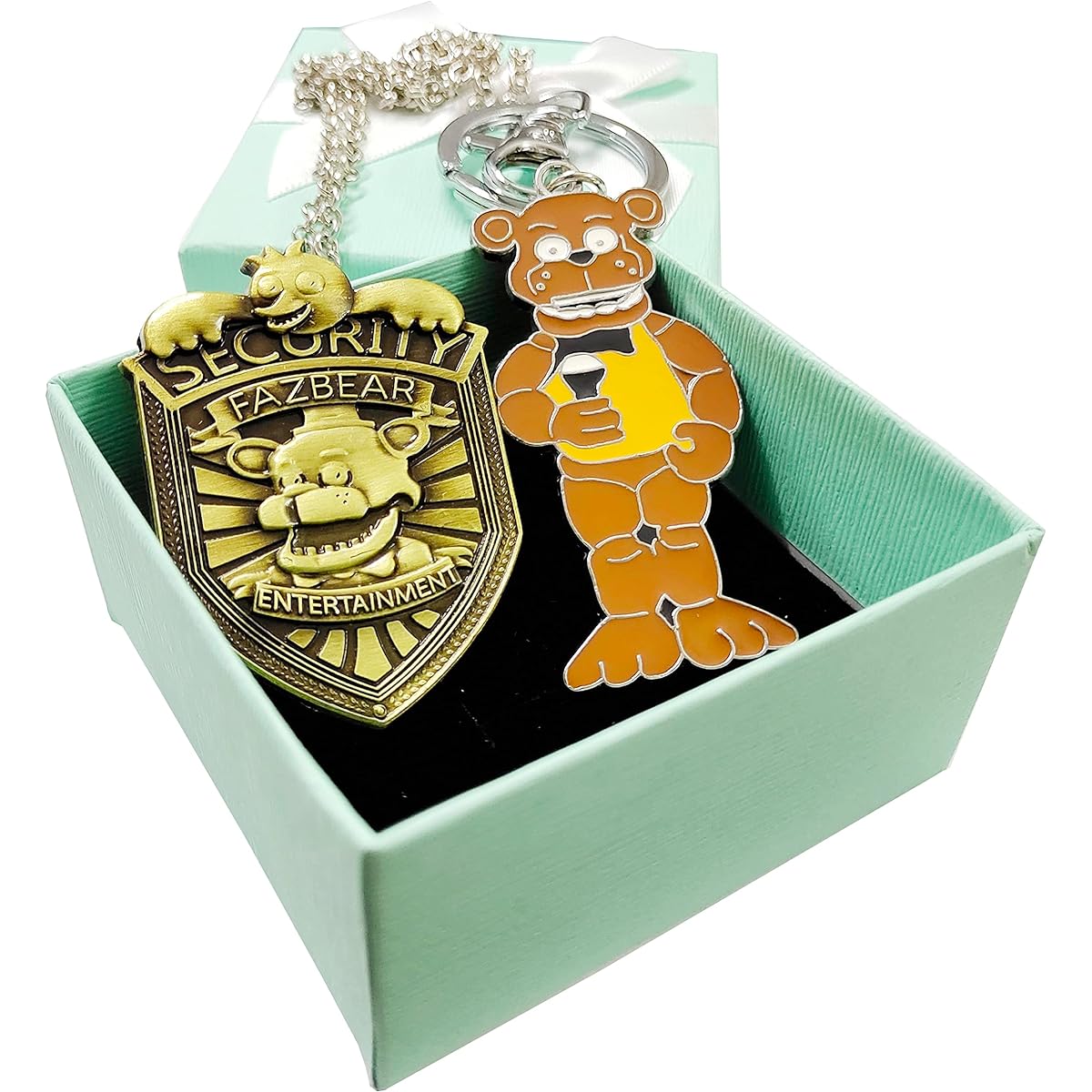 FNAF Security Badge Metal Pin Pendant Necklace Freddy Fazbear Chica Bonnie Five Nights at Freddy Cosplay Uniform Security Pin Badge 5 Nights at Freddy's Metal Badge Costume