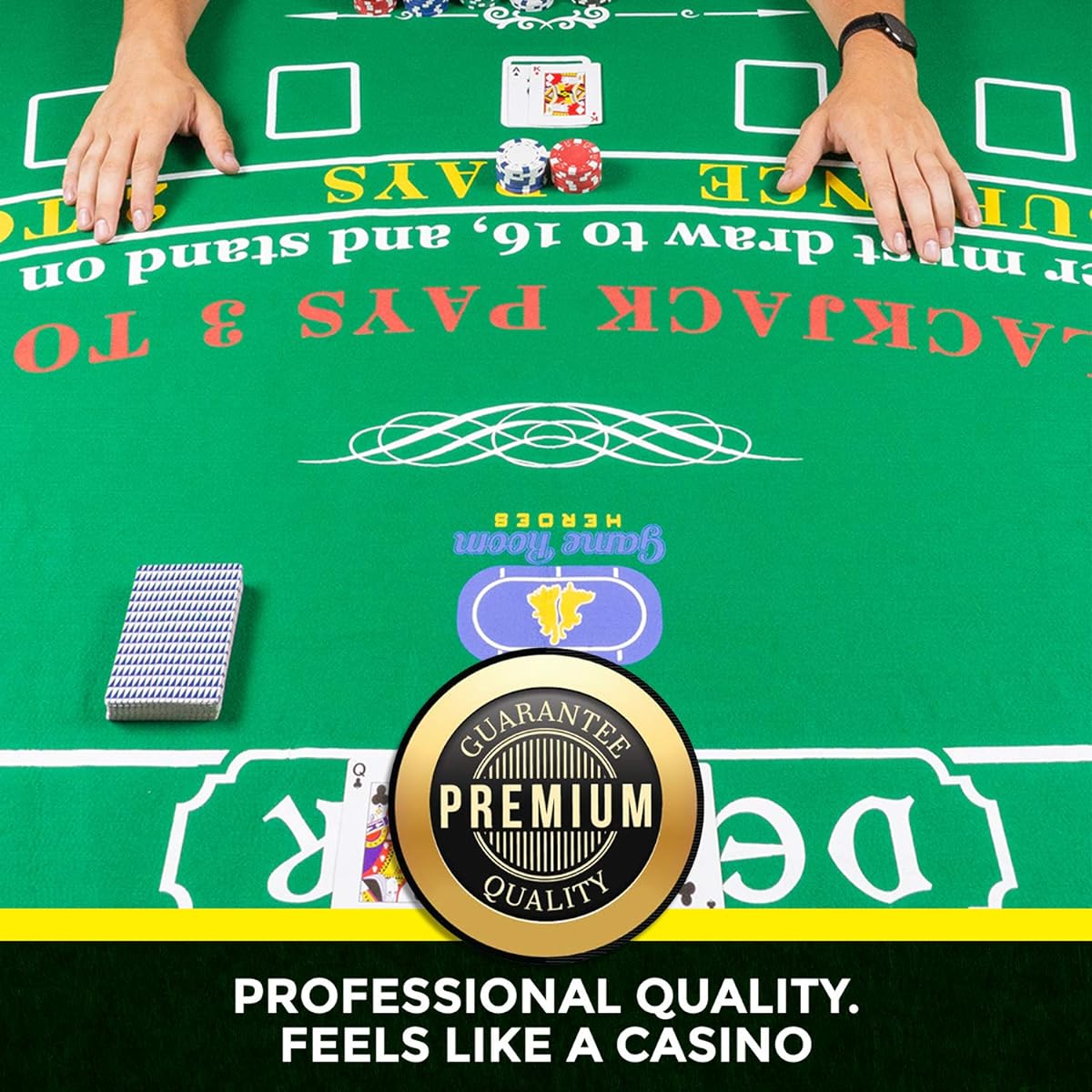 Tabletop Casino Felt Layout for Texas Hold'em Poker and Blackjack - Premium Professional Grade Blackjack and Poker Mat for Themed Parties, Poker Nights, Fundraisers and Gatherings