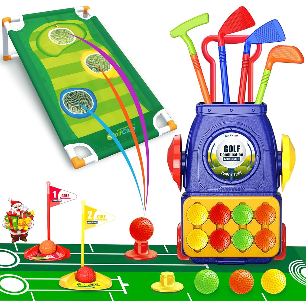 Mililier Toddler Golf Set, Kids Golf Cart Toy Set, 10 Balls, 1 Golf Board, 1 Mat, 1 Outdoor Golf Cart for Boys and Girls Ages 3-5, Birthday Gifts, Ages 1-3