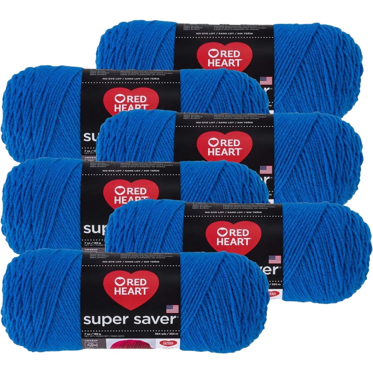 Red Heart E300.886 Super Saver Yarn 100% Acrylic - Knit and Crochet 4-Strand Yarn - Pack of 6, 7 oz Each (Blue)