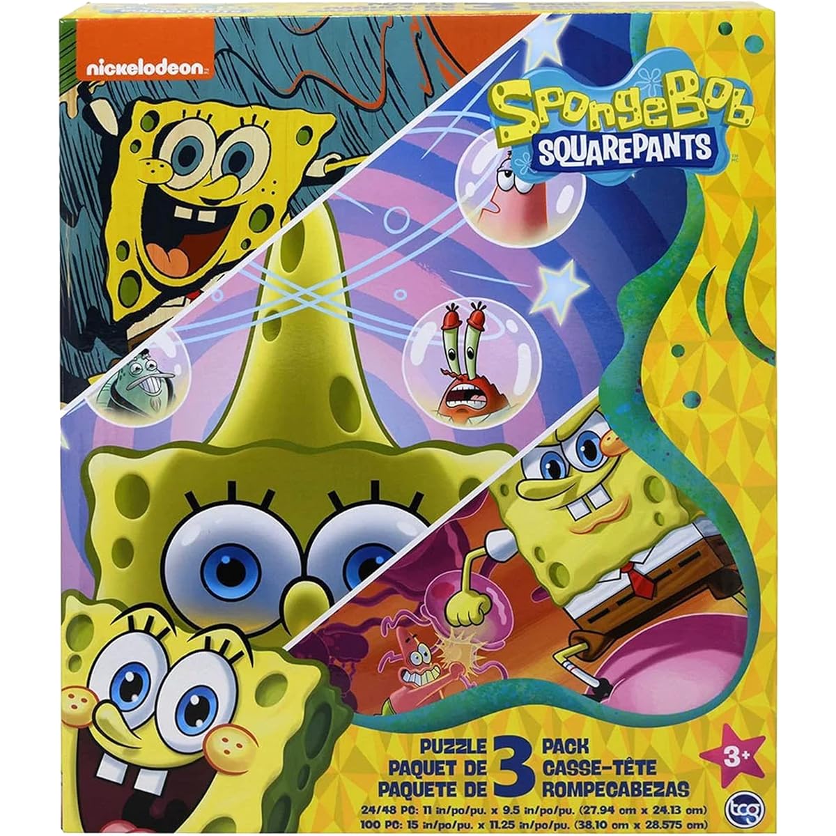 Spongebob Squarepants - 3 in 1 Jigsaw Puzzle. Great birthday & educational gift for boys and girls. Colorful pieces fit together perfectly. Great learning gift for preschool aged adults.