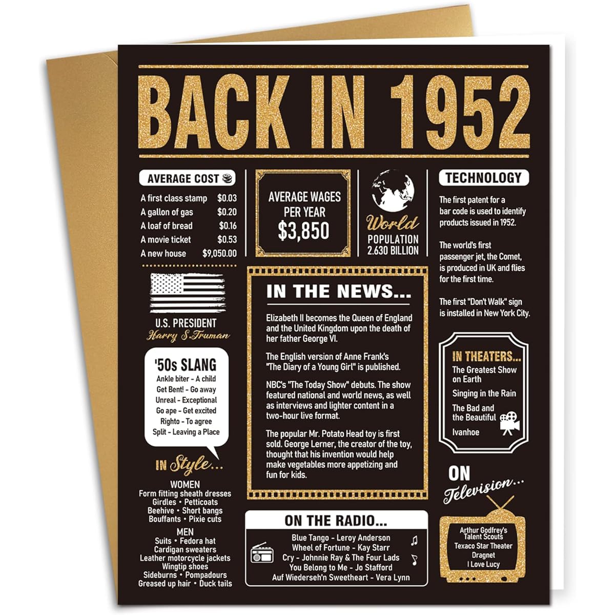 70th Birthday Gifts for Women and Men Jumbo 70th Birthday Card for Dad, Mom, Grandma, Gifts for 70 Year Old Woman, Happy Back in 1952 Birthday Card Gift