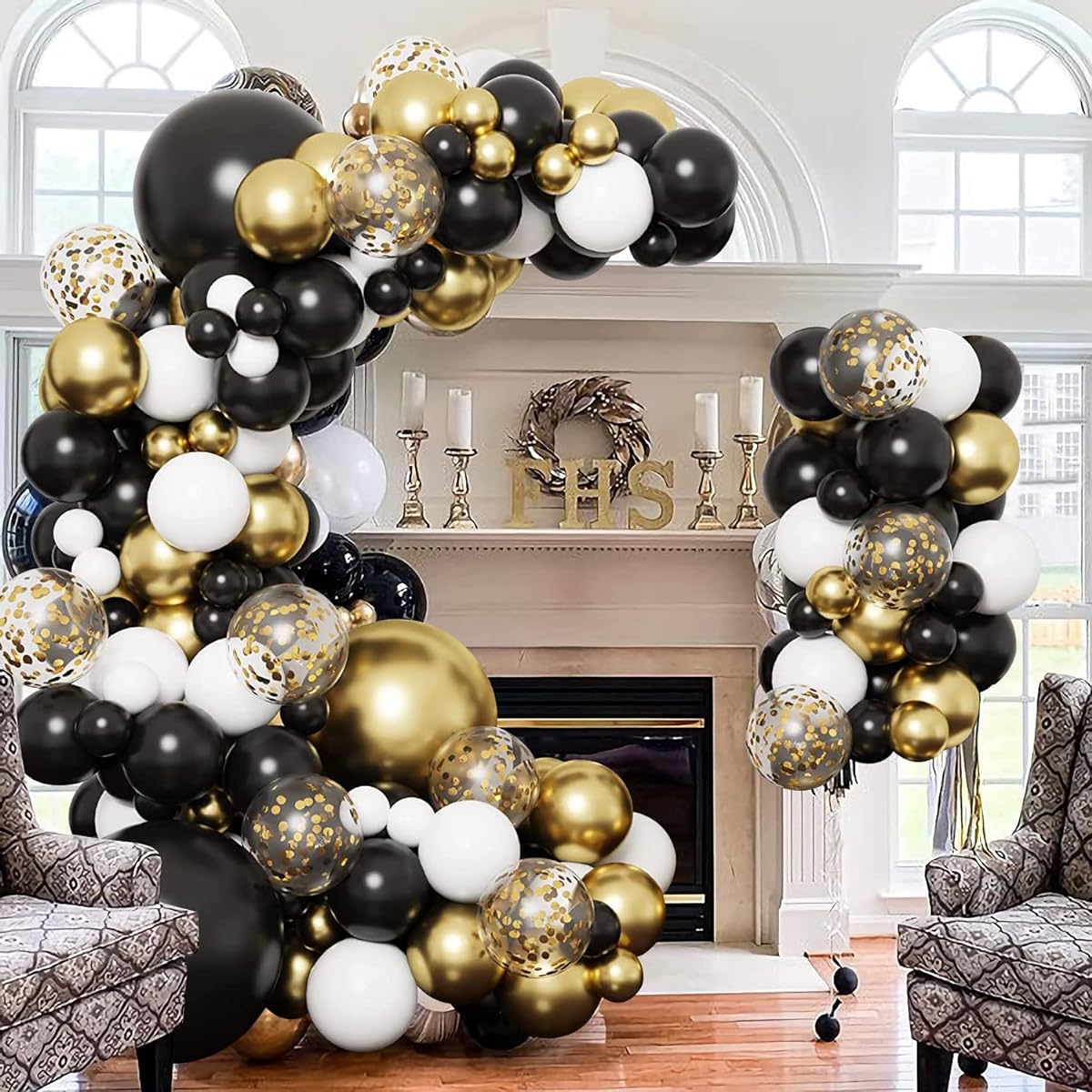 Black Gold White Balloon Garland Arch Kit Black White Balloon Metallic Gold Confetti Balloon Arch Birthday Party Decoration Baby Shower Bridal Wedding Graduation New Year