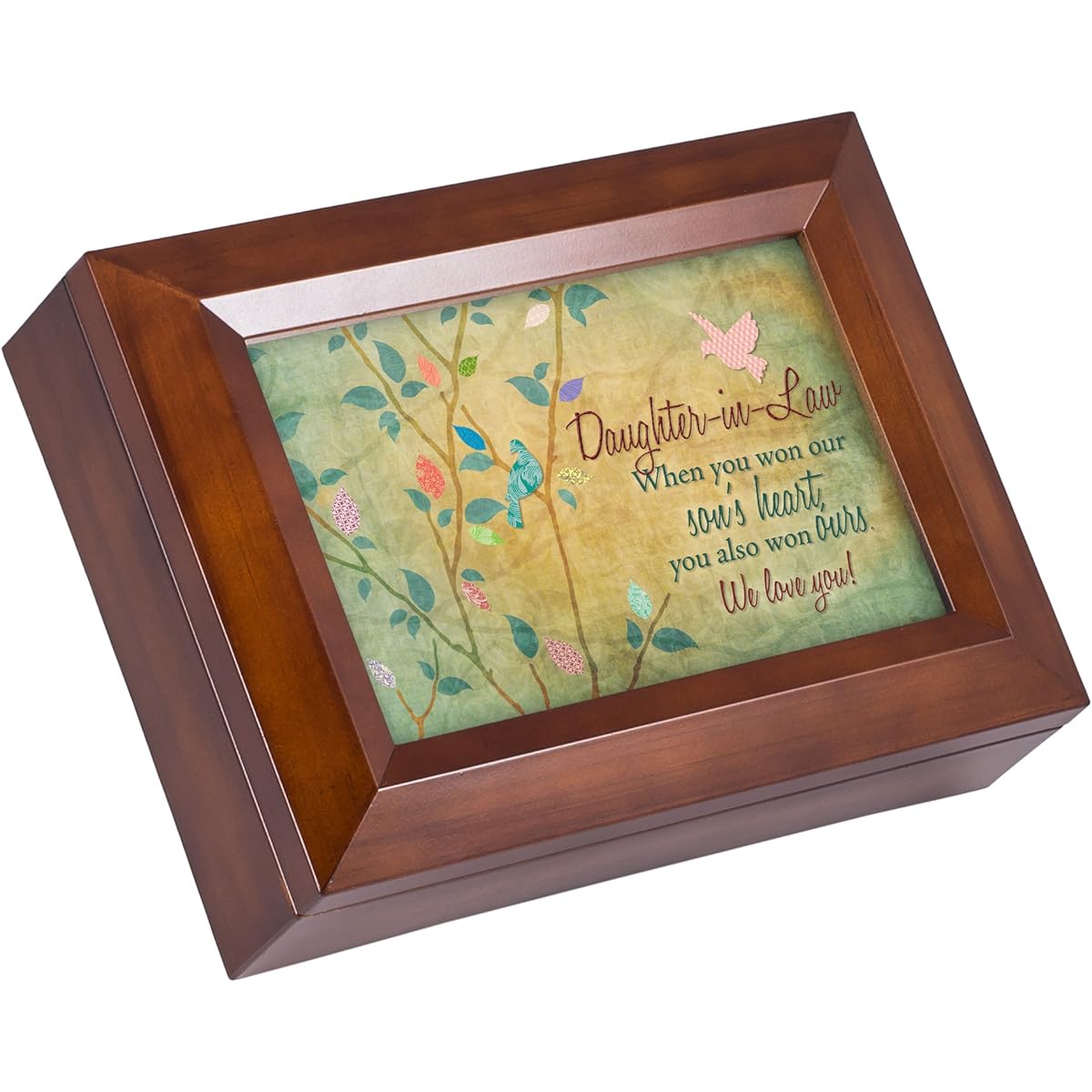 Bride We Love You Wood Finish Musical Jewelry Box - Plays Tune You Are My Sunshine