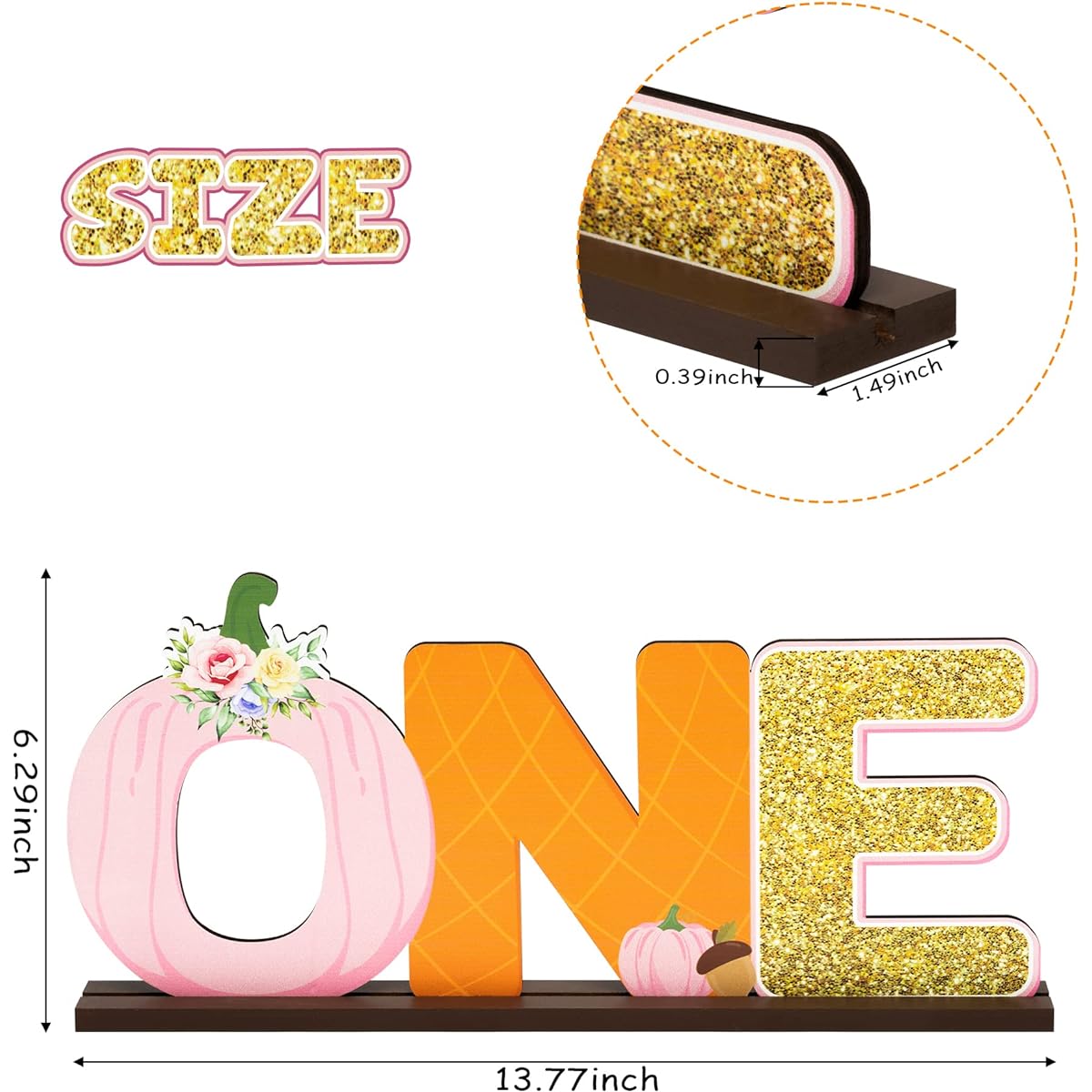 AwserTantue Pink Pumpkin One Letter Sign Table Wooden Centerpiece Baby Girl First Birthday Party Decorations Glitter Pumpkin Girls 1st Baby Shower 1st Birthday Ornaments Photo Props