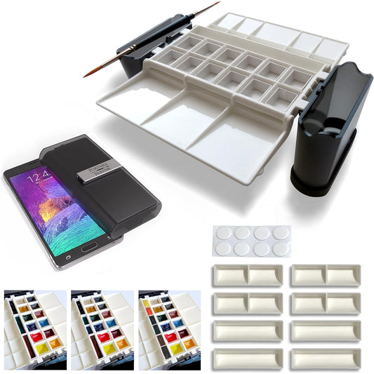 Portable Painter Classic Palette Bundle with 8 Brush Slot Pans - Instantly Expand Your Palette - Travel - Pocket Size - Ultra Light - Quality