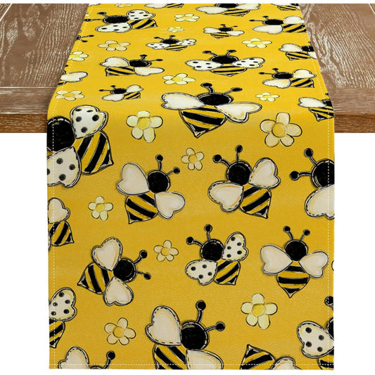 ARKENY Summer Table Runner 13x72 Inch Bee Flower Yellow Seasonal Farmhouse Burlap for Indoor Kitchen Anniversary Dining Table Decorations Home Party AT604-72