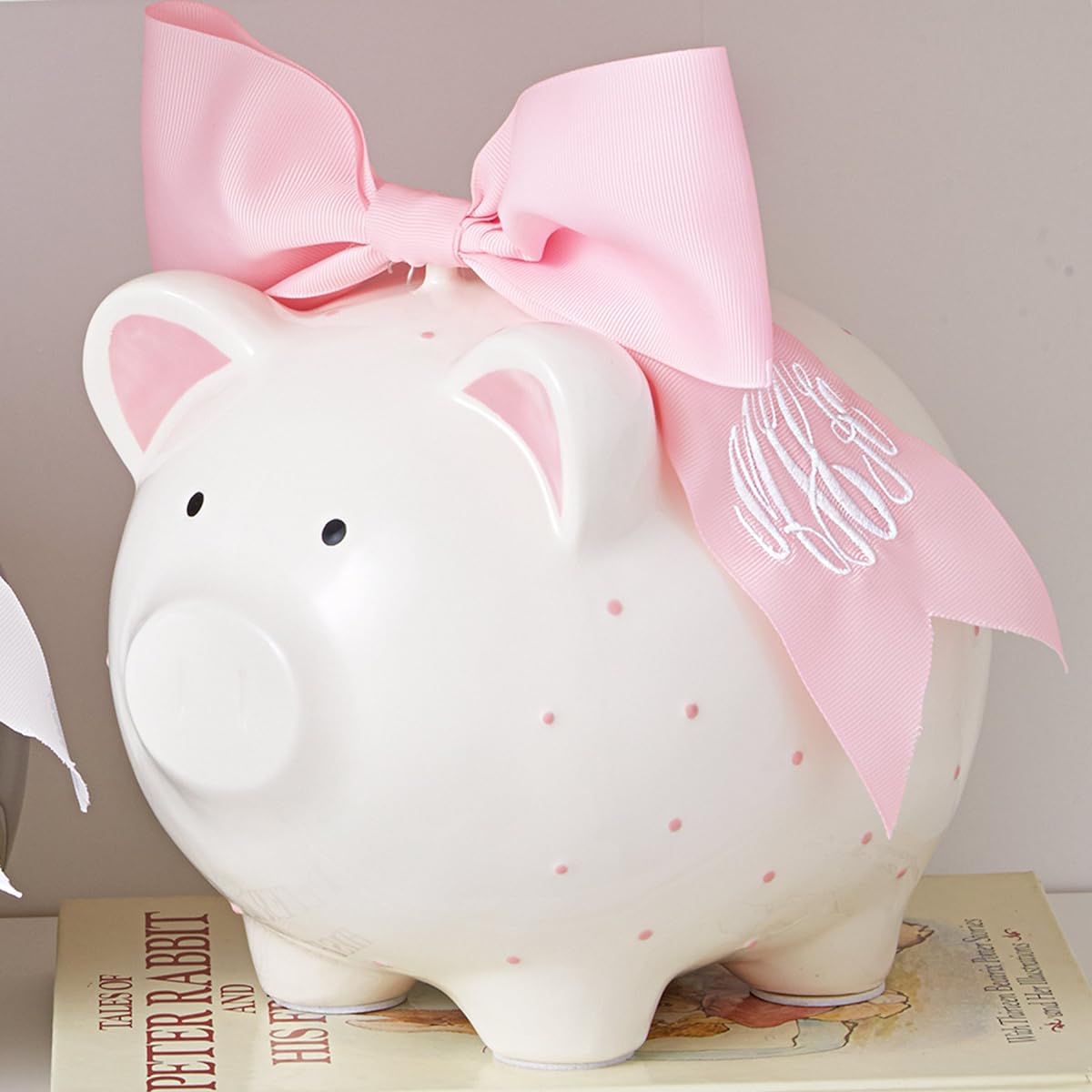 Mud Pie Pig Bank Monogram Ribbon #92012042