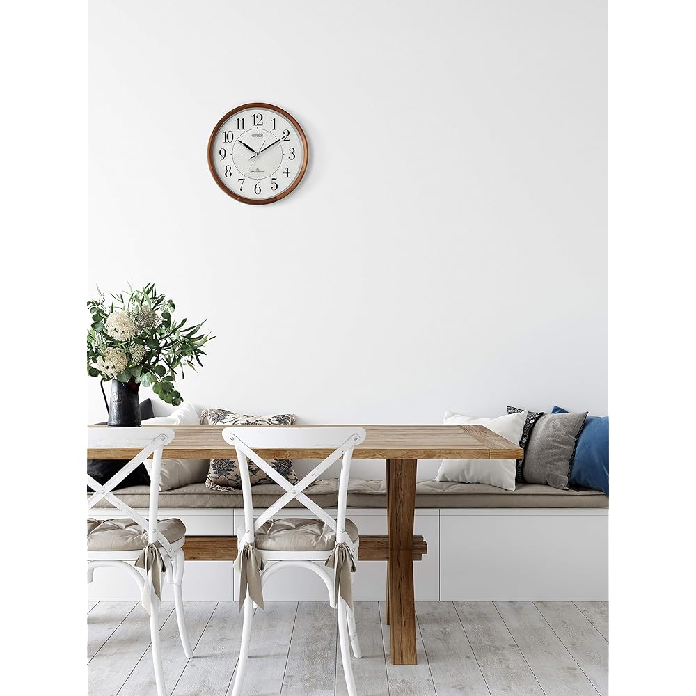 RHYTHM Citizen Wall Clock Wide Range Reception Radio Clock Silent Step Second Hand Brown φ34.8x5.9cm 4MY860-006