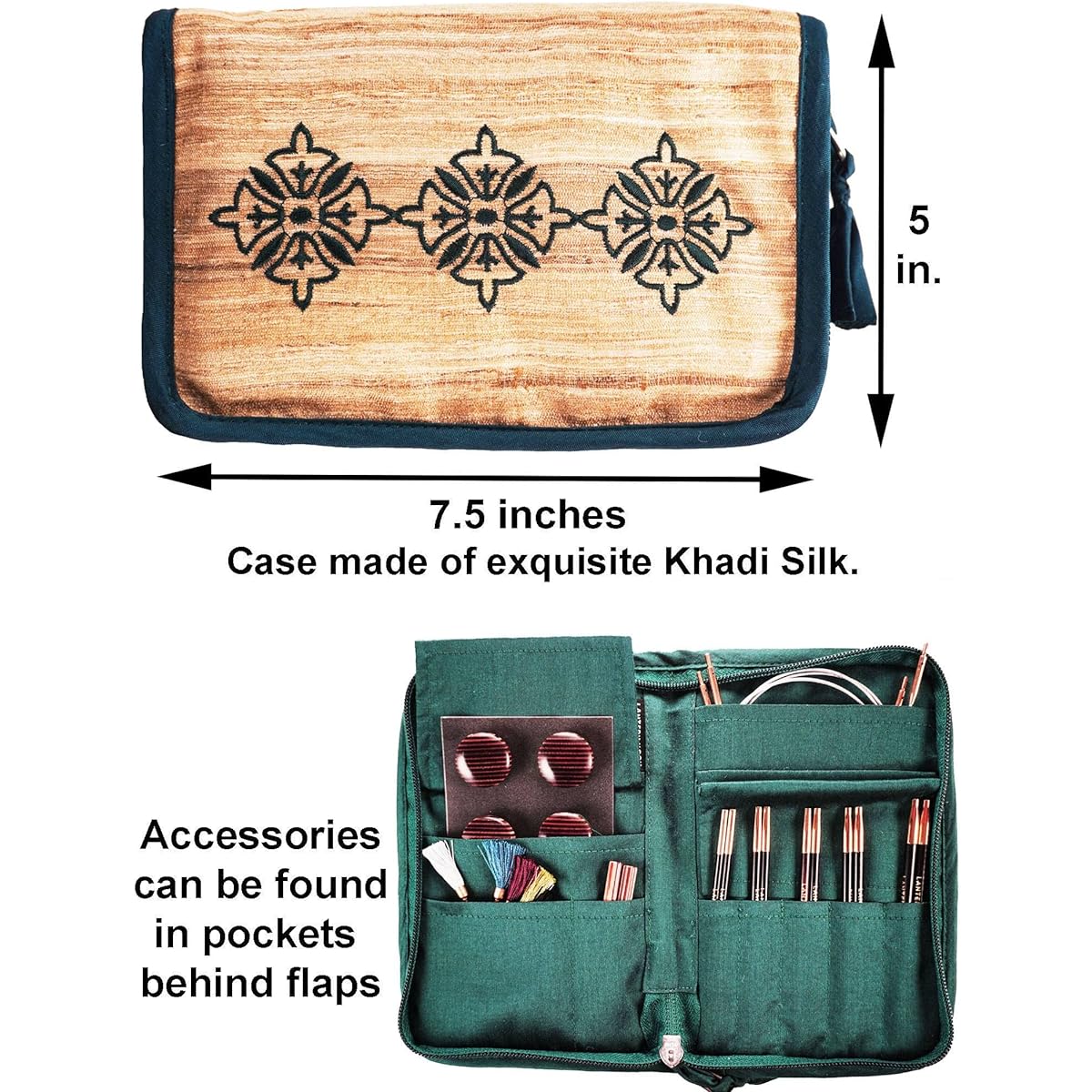 Lantern Moon Legacy 5" 5 Pairs Interchangeable Circular Knitting Needles Set Handmade Ebony Sizes US 3, 5, 6, 7, 8, Includes Silk Case, 2 Cords, 4 End Caps, 5 Markers Bundle, 1 Artsiga Craft Bag