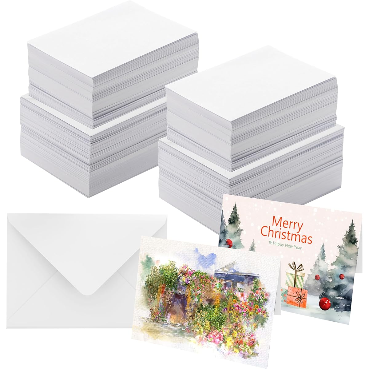 100 Blank Watercolor Cards and Envelope Set, 140lb Heavyweight 100% Cotton Watercolor Cards, 5 x 7 Inch Foldable Watercolor Cards Envelopes for Painting and Card Making, Christmas Birthday