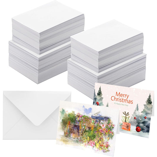 100 Blank Watercolor Cards and Envelope Set, 140lb Heavyweight 100% Cotton Watercolor Cards, 5 x 7 Inch Foldable Watercolor Cards Envelopes for Painting and Card Making, Christmas Birthday