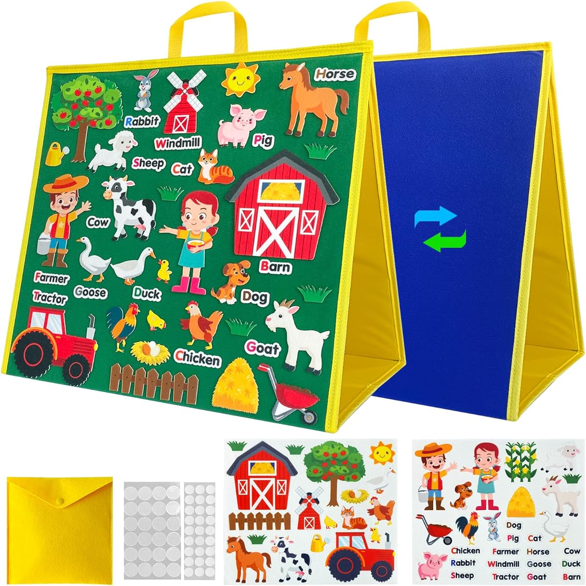 Felt Board & Story Set for Toddlers, Flannel Board, Quiet Time Book, Foldable, Double Sided, Felt Learning Board for the Classroom, Felt Toy Activities (Farm Animals)