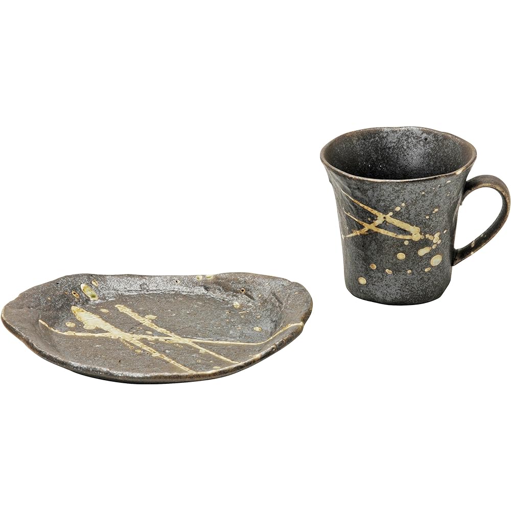 Mino ware coffee bowl and plate set of 5, black brush sink 801-25-41E(5)