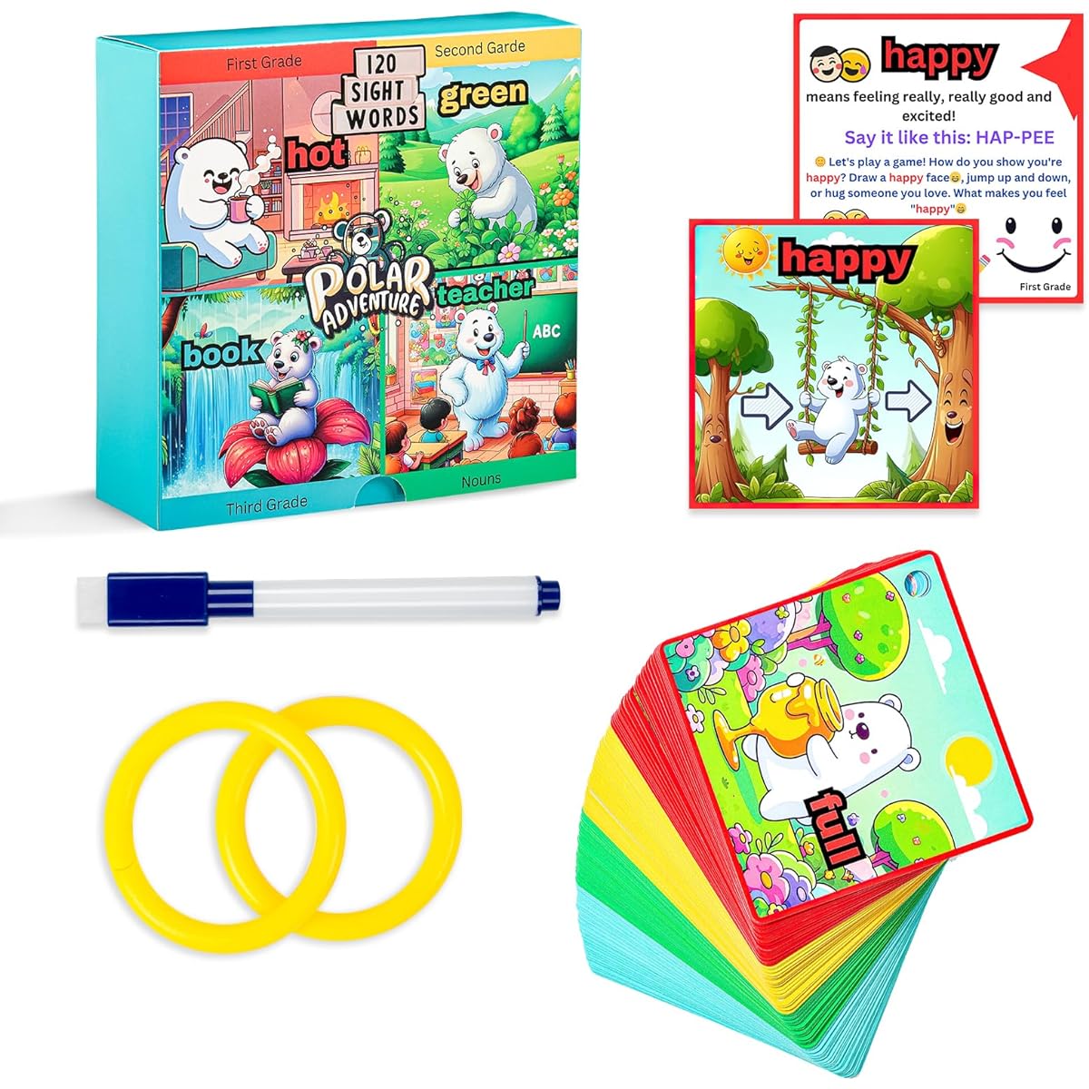 Tichgeim 120 Sight Words Flashcards Games with Pictures and Sentences Learn to Read Educational Phonic Flashcards for Kids Ages 5-8 Dolch & Fry High Frequency Sight Words for Kids 1st Grade 2nd Grade 3rd Grade