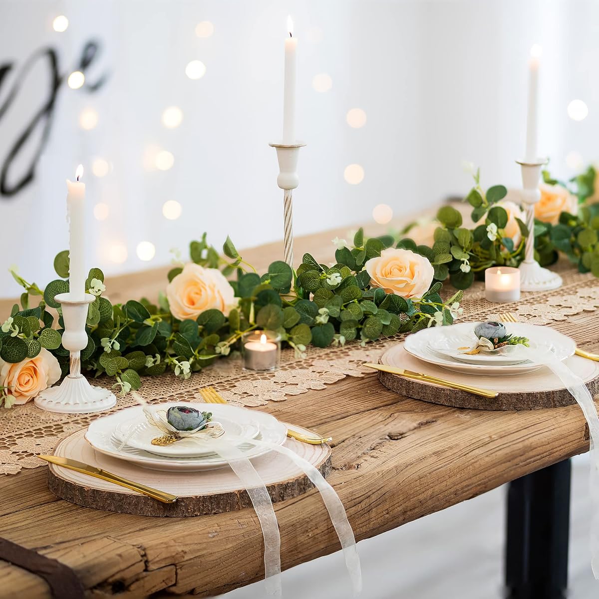 Hanobe Wooden Slices for Centerpieces: Set of 3 Round Wood Plates Unfinished Rustic Wooden Cake Stand with Bark 28cm Live Edge Wood Slabs for Wedding Tables Natural Wood Platter for Crafts