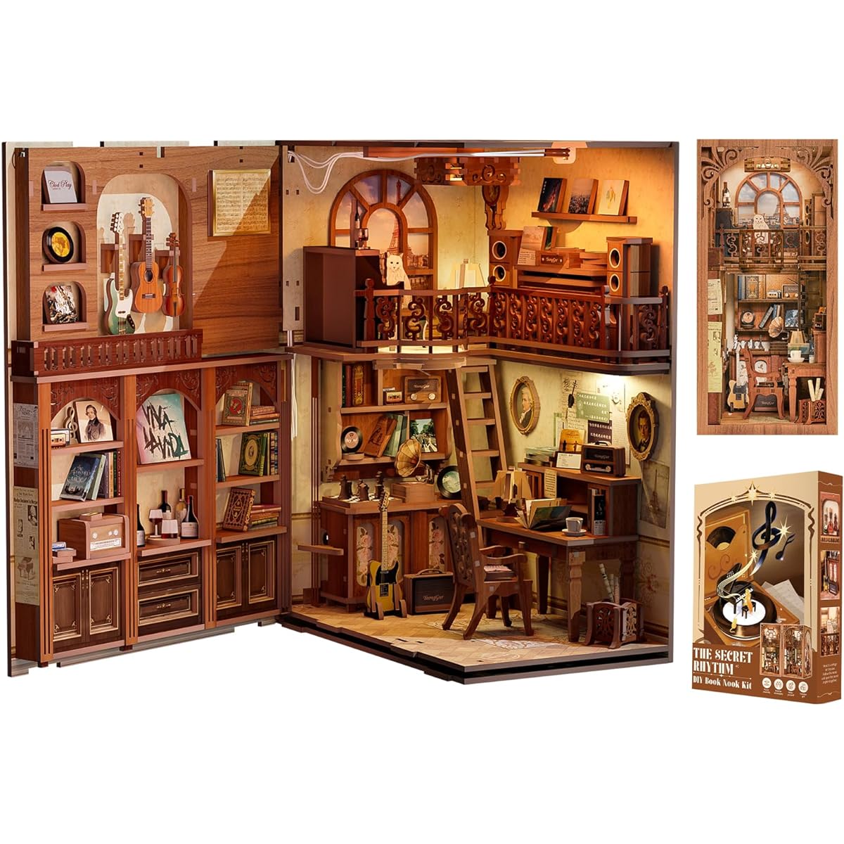 Cutefun Secret Rhythm DIY Book Nook Kit for Adults Wooden Dollhouse 3D Puzzle with LED Light Miniature House Kit for Collectors and Decorators