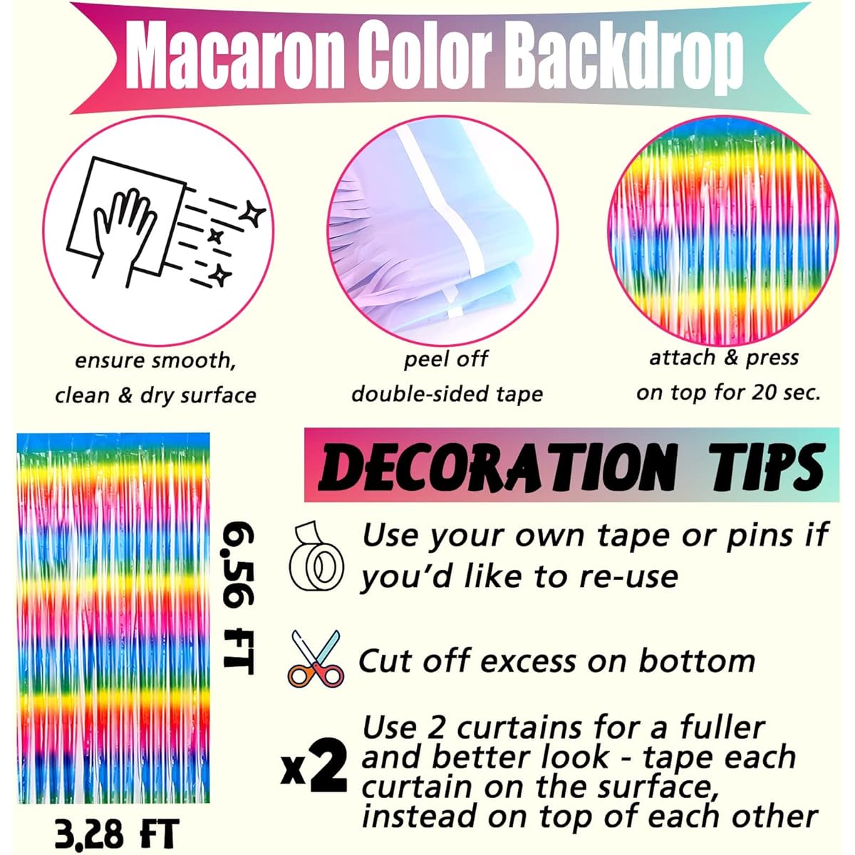 Rainbow Fringe Curtain Backdrop 3.2ft x 6.6ft Metallic Tinsel Foil Fringe Streamer Curtains Backdrop Photo Booth Birthday Wedding Baby Shower Party Thanksgiving Christmas Decorations Set of 4