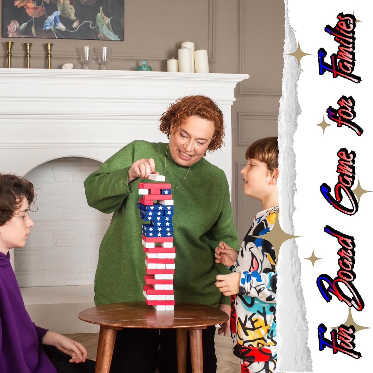 TreeLife American Tower Board Game, Large Wooden Board Game for Kids and Adults, 60 Wooden Blocks, Party Board Game, Camping Game, Classic Board Game, American Tower Game for Family and Fun Groups