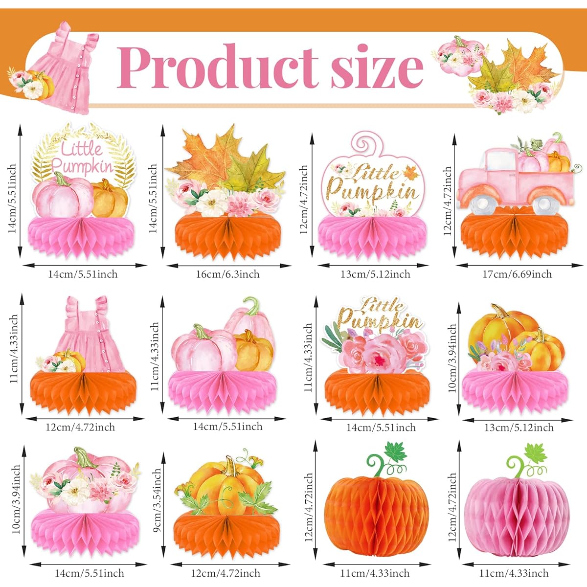 Little Pumpkin Party Decorations Pumpkin Honeycomb Centerpieces Pink Floral Table Toppers 12 Pieces First Birthday Table Centerpiece A Little Pumpkin is On The Way Table Decorations for Girls Baby Shower Party