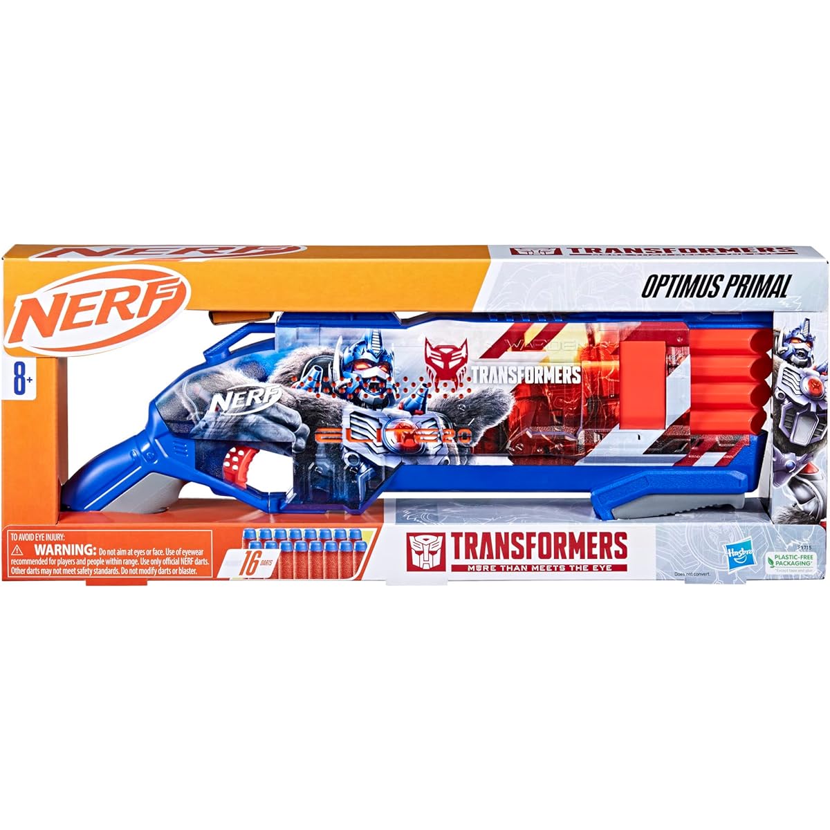 NERF Transformers Optimus Primal Dart Blaster, 16 Nerf Elite Darts, Pump Action Toy, Foam Blaster, Ages 8 and Up, Boys and Girls