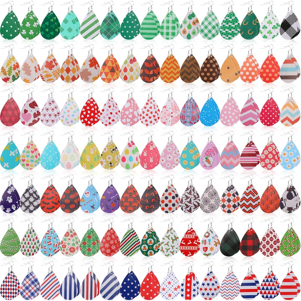 Kigeli 105 Pairs Faux Leather Earrings Set for Women Holiday Earrings Valentine's Day St. Patrick's Day Easter Independence Day Halloween Thanksgiving Christmas, Faux Leather, PU Leather