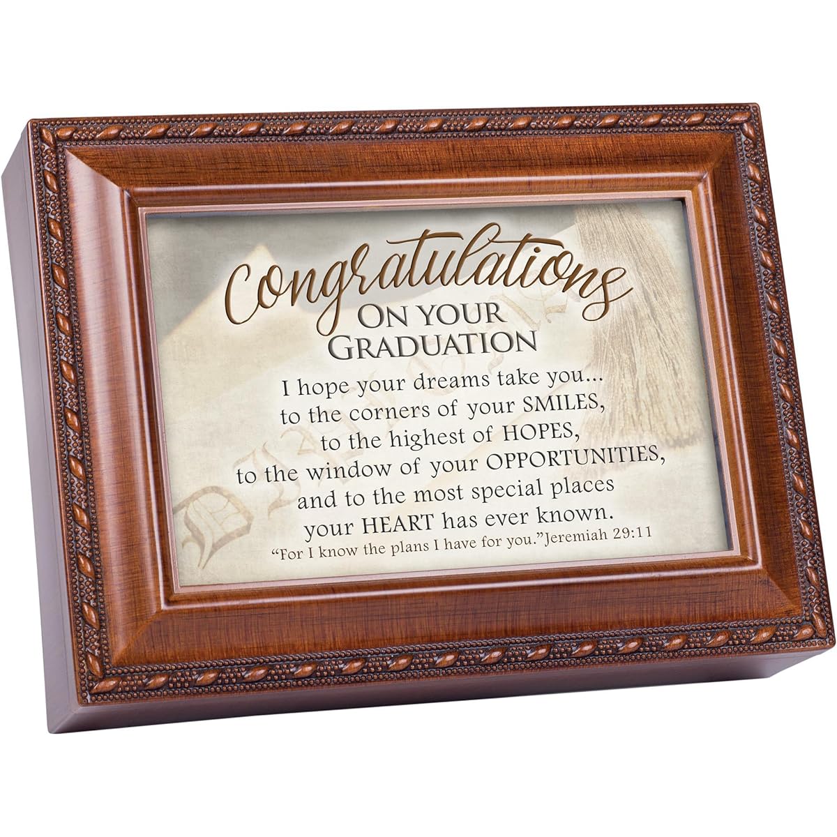 Congratulations on Graduation Wood Grain Keepsake Music Box Plays Pomp and Circumstance