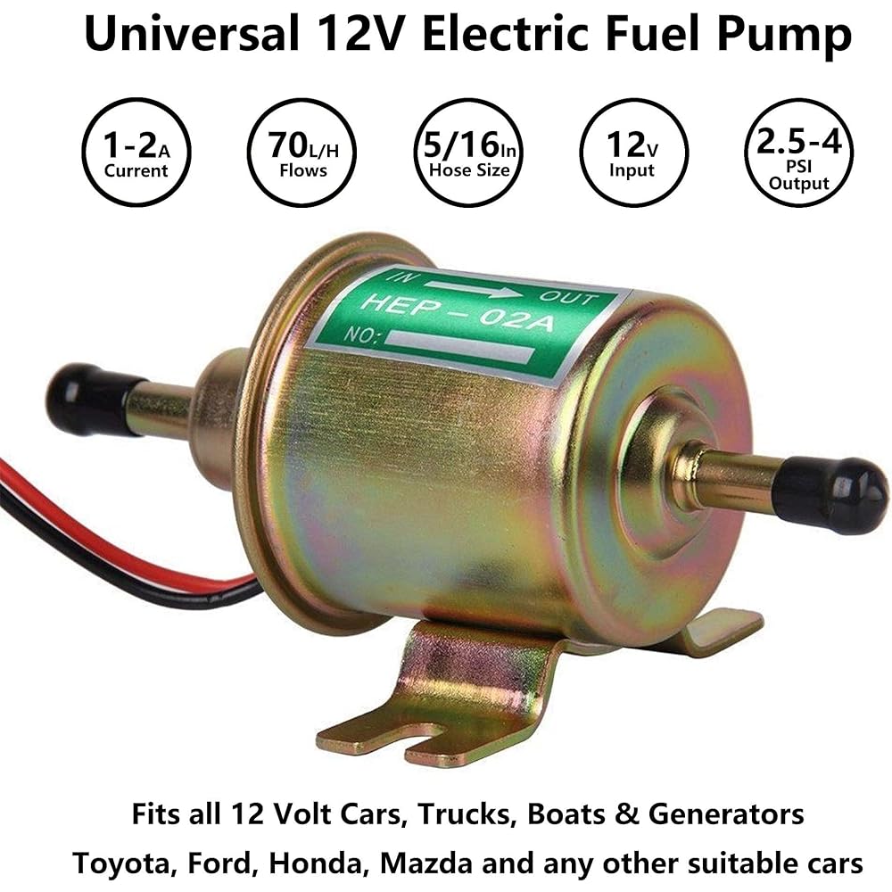 Electric Fuel Pump Inline Fuel Transfer Pump 12V General Purpose Low Pressure Gas Diesel Fuel Pump for Carburetor 2.5-4psi HEP-02A