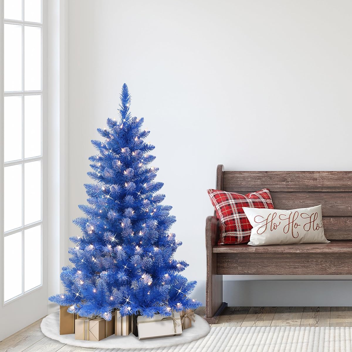 Puleo International Pre-Lighted Fashion Blue Artificial Christmas Tree Green