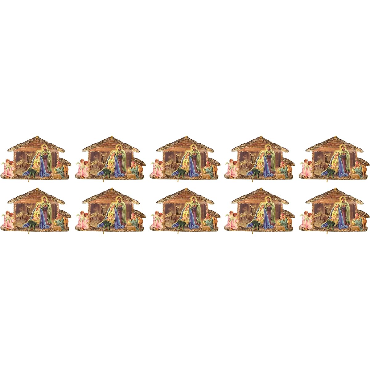 Needzo Cardstock Christmas Holy Family Nativity Scene Ornaments, 7 1/2 Inch, Pack of 10