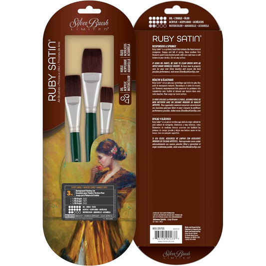 Silver Brush Limited RSS-2573S Ruby Satin Paint Brush Set Jumbo Bright Brush Size 20 26 30 Short Handle 3 Brush Set