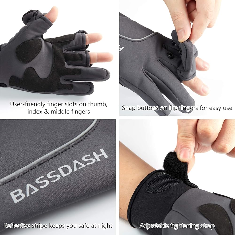 Bassdash Fishing Cold Weather Gloves Gloves Windproof Water Repellent Fishing Gloves 3 Finger Cut Fishing Gloves WintePro