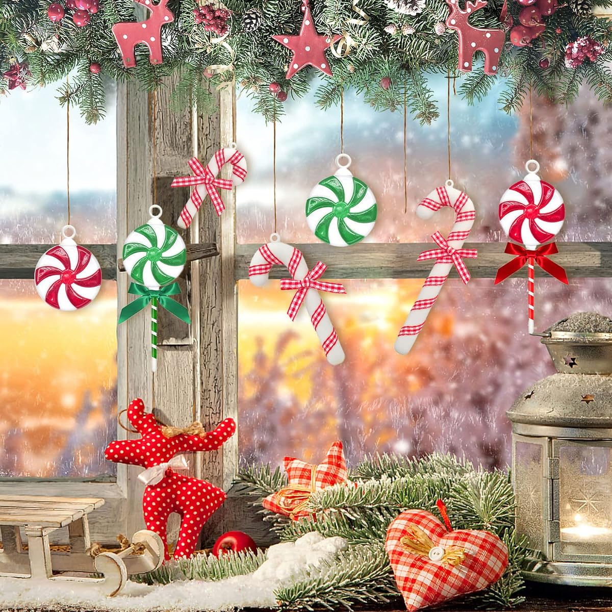TUSAUW Christmas Decorations Lollipop Candy Cane Christmas Tree Hanging Ornaments Red Green Christmas Decoration Cane for Party Home Birthday Wedding (35 Pieces)