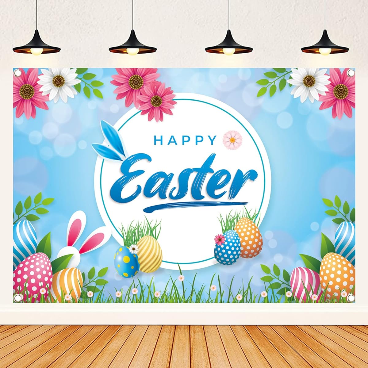 Happy Easter Backdrop Banner Decorations Easter Party Banner Photo Background Spring Easter Party Supplies 73 x 44 Inch