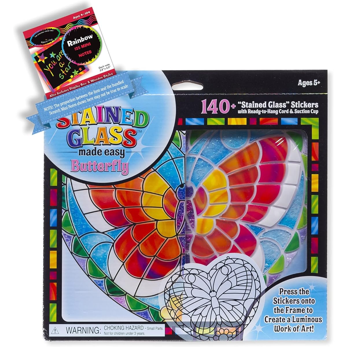 Melissa & Doug Butterfly: Stained Glass Easy Activity Kit Bundle 1 Theme Compatible with M&D Scratch Fun Mini Pad (09295)