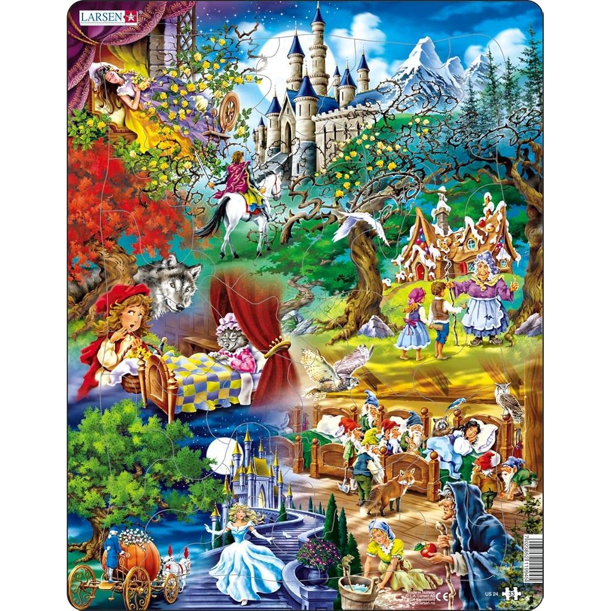 Larsen Puzzles Grimms Fairy Tales Children's Educational Jigsaw Puzzle - 33 Piece Tray & Frame Style Puzzle - Exclusive Premium Handmade Imported from Norway