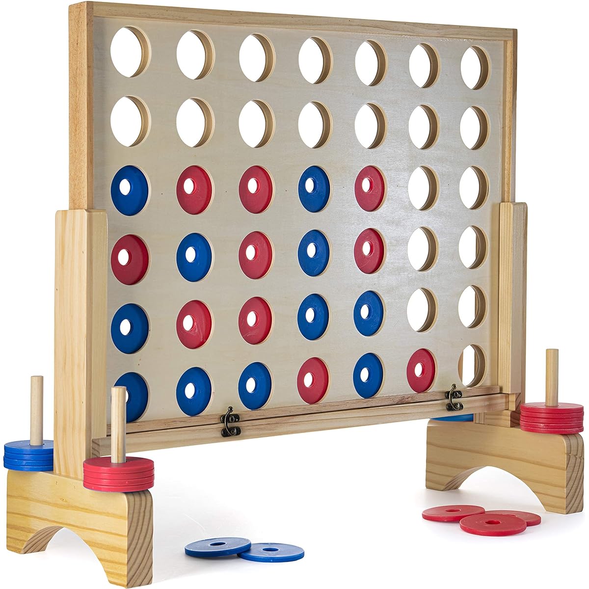 Prextex Giant 4 Row Wooden Family Game for Indoor/Outdoor Use with 4-Piece Travel Bag