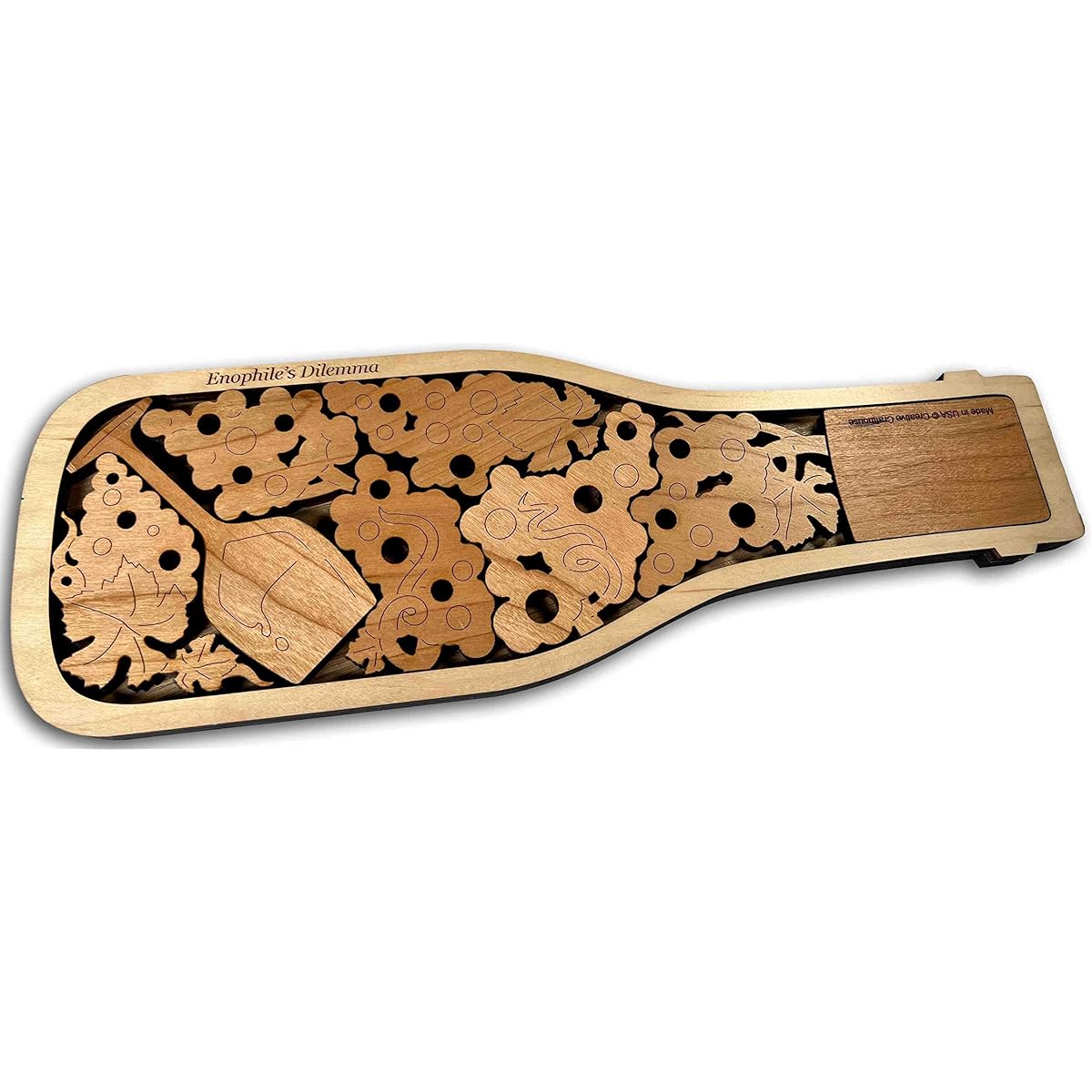 Enophile's Challenge or Bottle of Fine Wine Wood Brain Teaser Puzzle - Alder wood