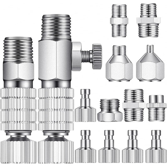 Airbrush Adapter Set, 15 Pieces Airbrush Quick Release Coupling Disconnect Adapter Kit Airbrush Quick Release Disconnect Fitting Connector Set Female Connector for Air Compressor and Airbrush Hose